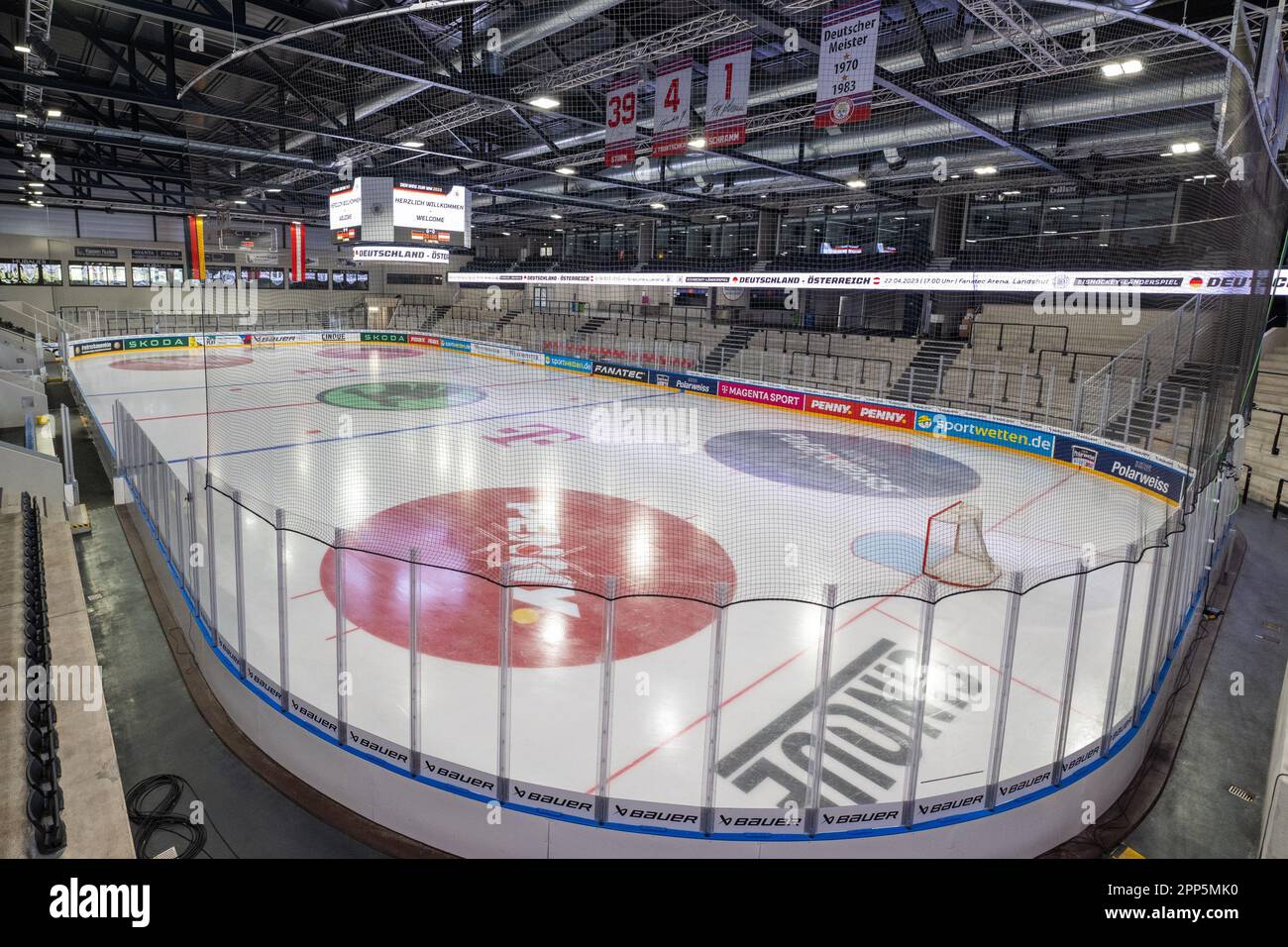 22 April 2023, Bavaria, Landshut: Ice hockey: international match, Germany - Austria. Fanatec Arena before the game. Photo: Ulrich Gamel/Kolbert-Press/dpa Stock Photo