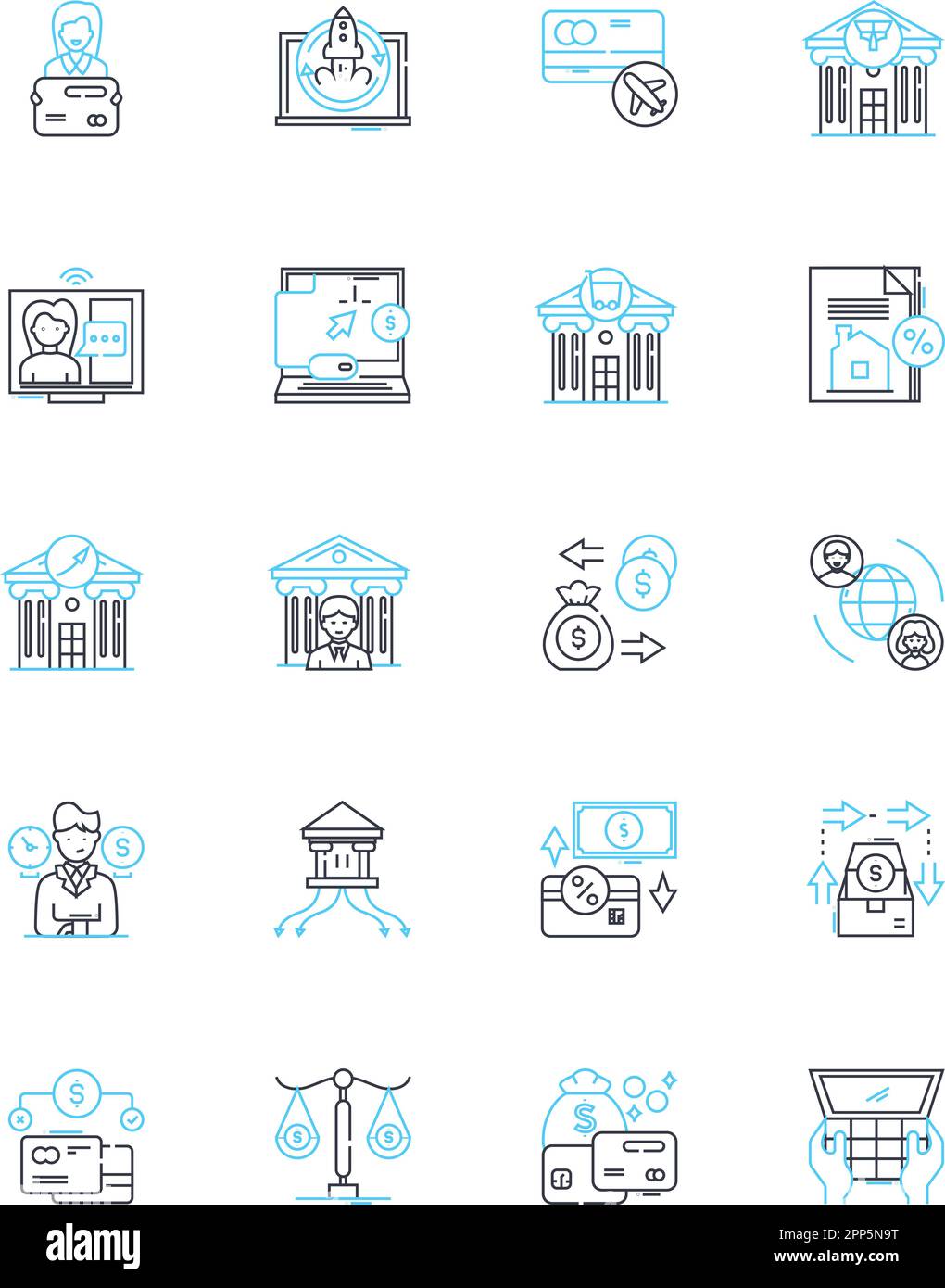 Wealth administration linear icons set. Investments, Asset management