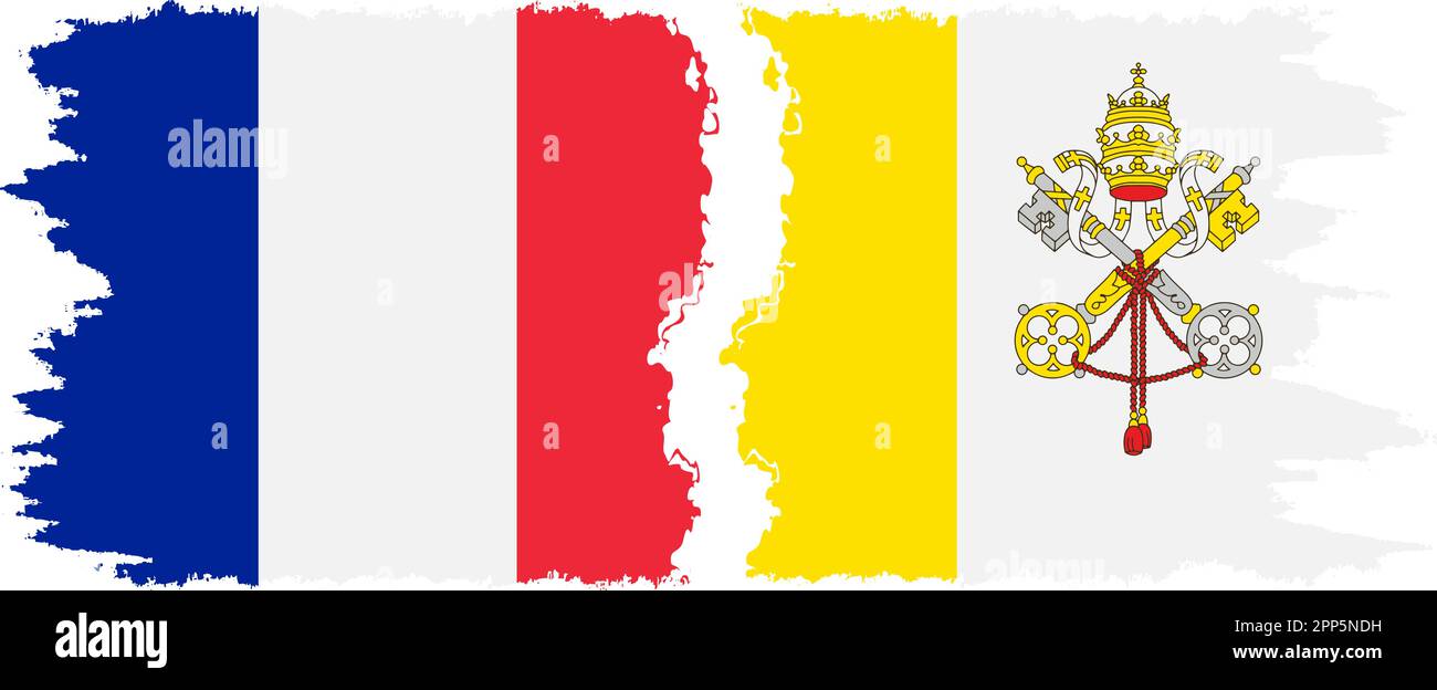 Vatican and France grunge flags connection, vector Stock Vector