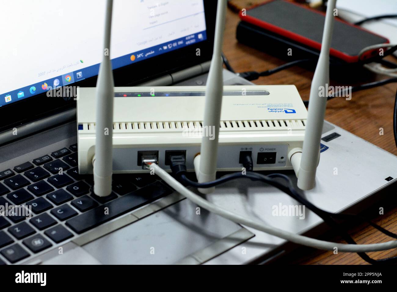 Cairo, Egypt, April 8 2023 A broadband wireless wifi and LAN router