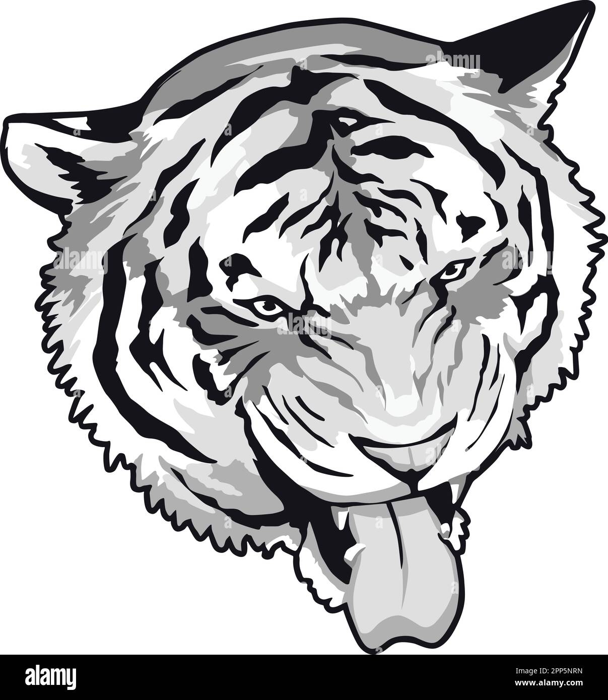 Tiger Face Expression Illustration. Tattoo Art. Vector Stock Vector