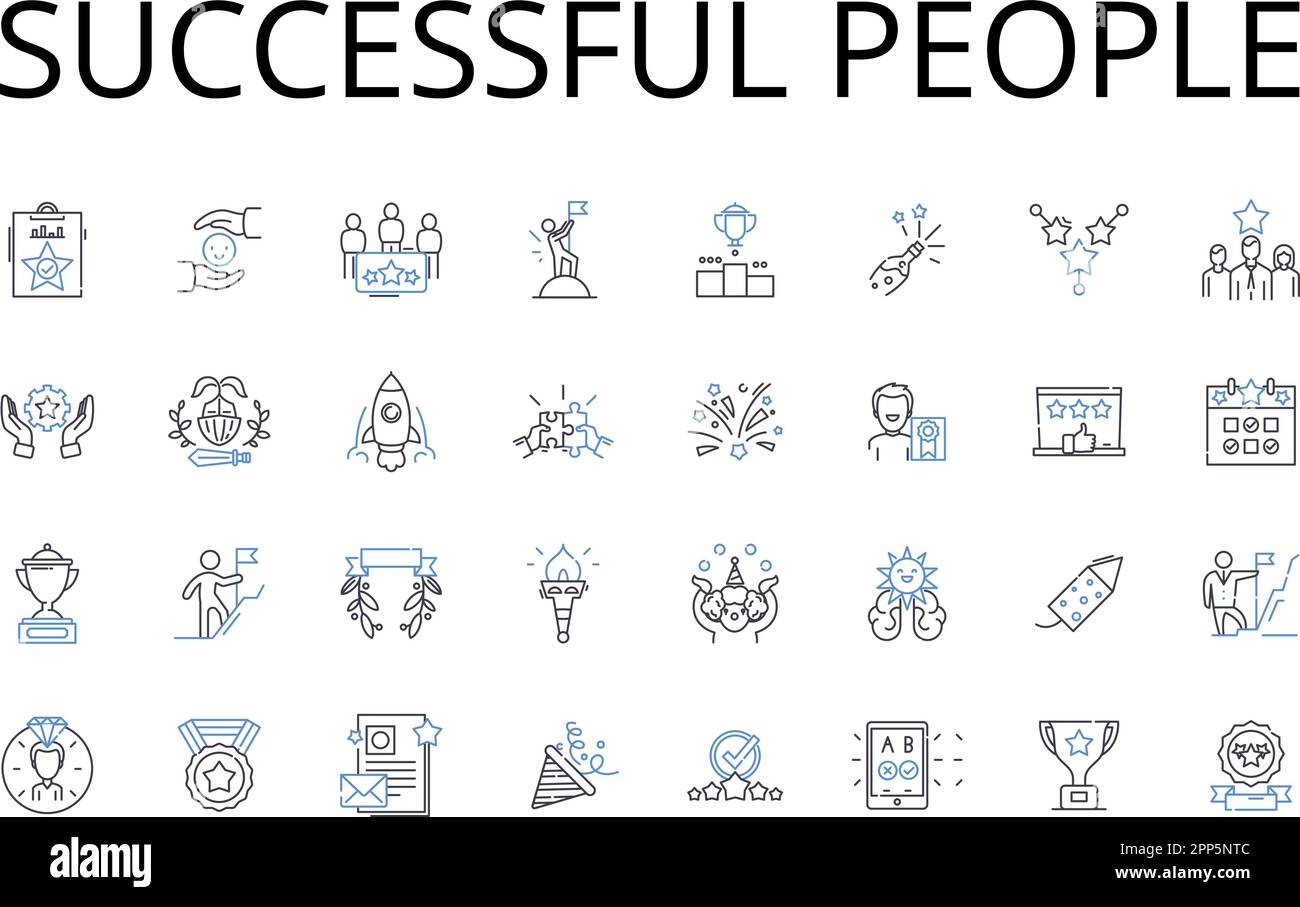 Successful people line icons collection. Wealthy individuals, Accomplished pros, Triumphant winners, Positive thinkers, Effective leaders, Skilled Stock Vector