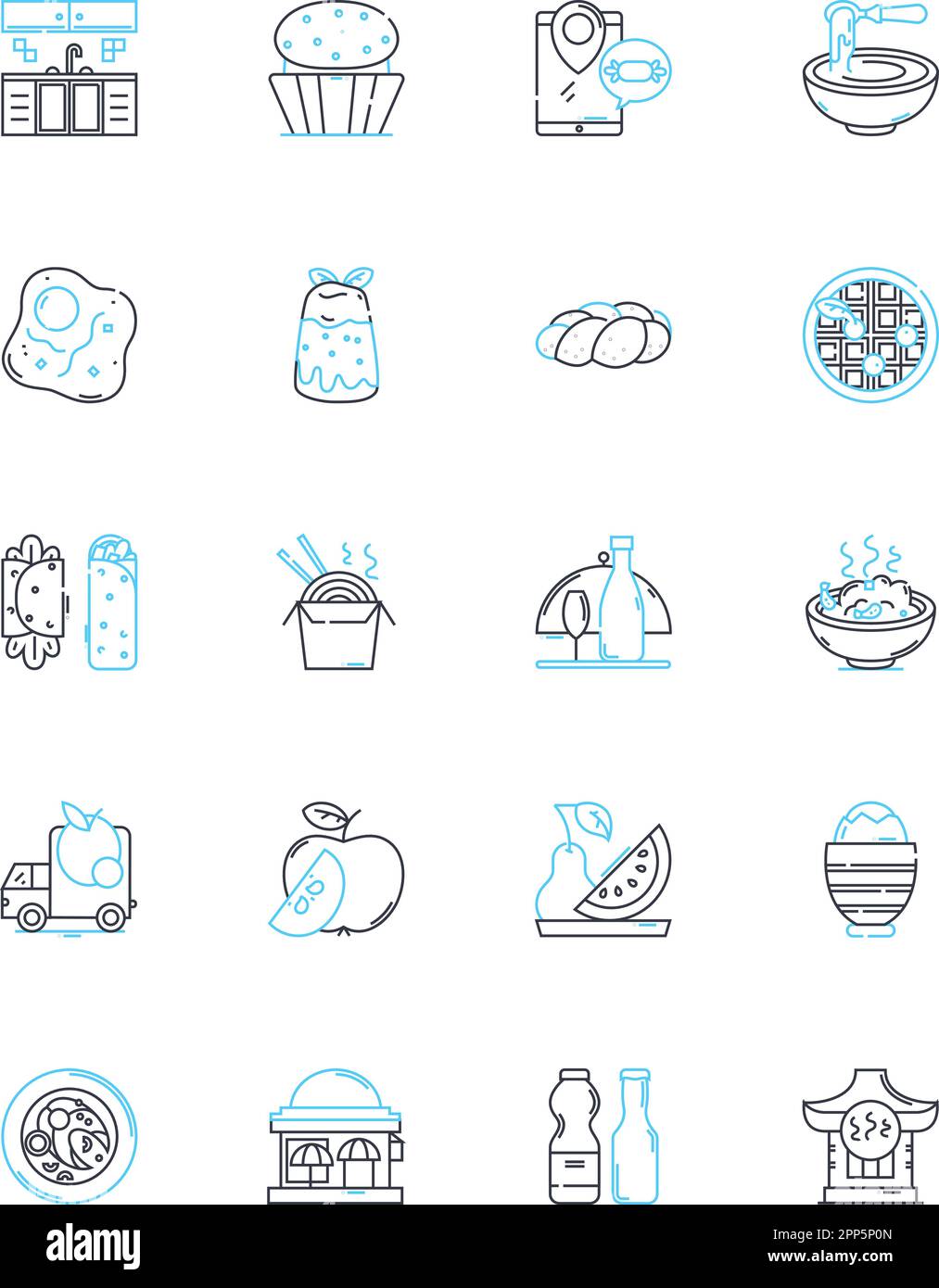 Junk food linear icons set. Pizza, Burger, Fries, Donut, Candy, Soda, Chips line vector and concept signs. Popcorn,Ice cream,Chocolate outline Stock Vector