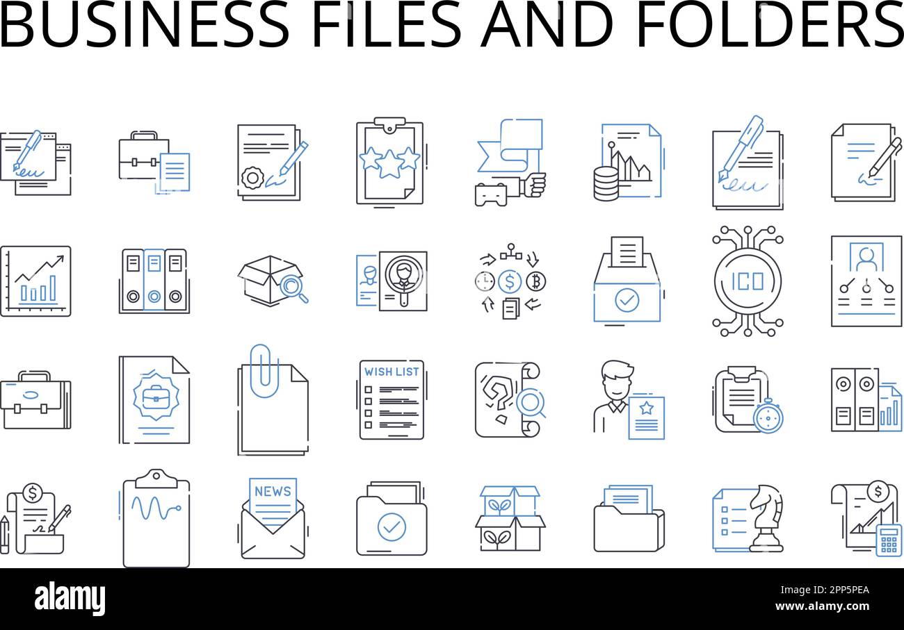 Business files and folders line icons collection. Work documents