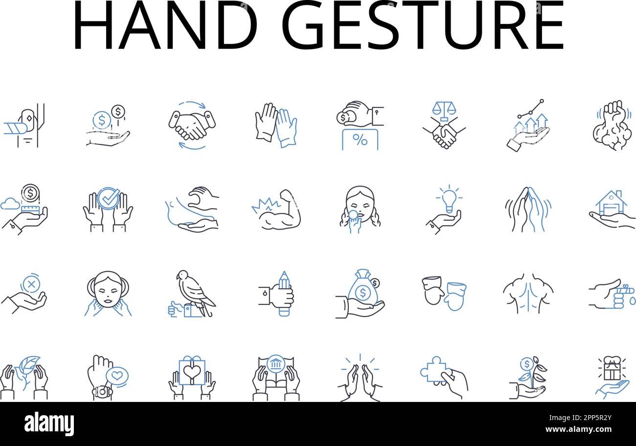 Hand gesture line icons collection. Eye contact, Facial expression, Body language, Verbal communication, T of voice, Nonverbal cues, Social Stock Vector