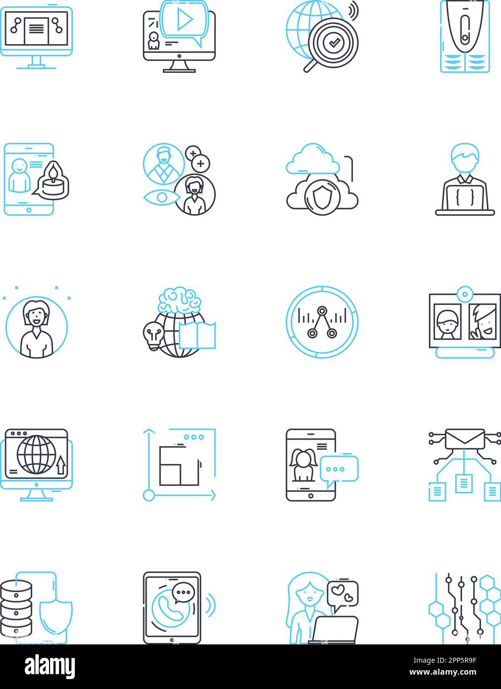 Communication tools linear icons set. Chat, Email, Messenger, Video
