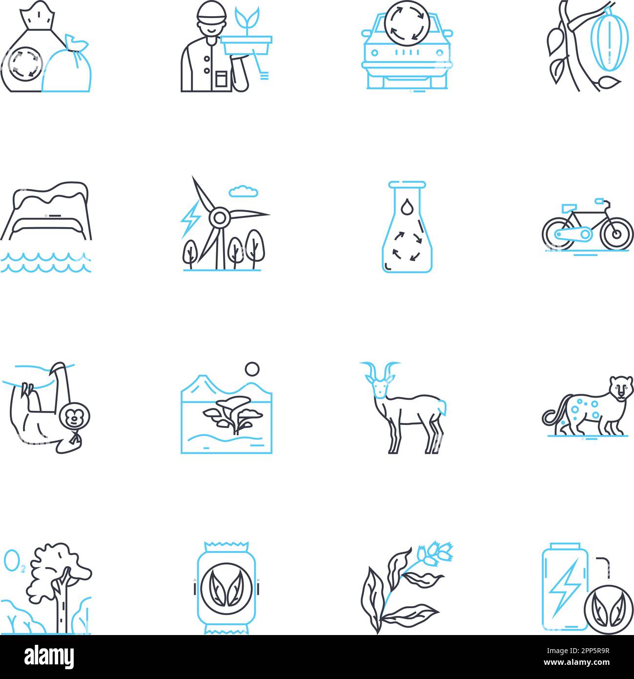 Ecosystem linear icons set. Diversity, Interdependence, Biodiversity, Interaction, Sustainability, Balance, Habitat line vector and concept signs Stock Vector