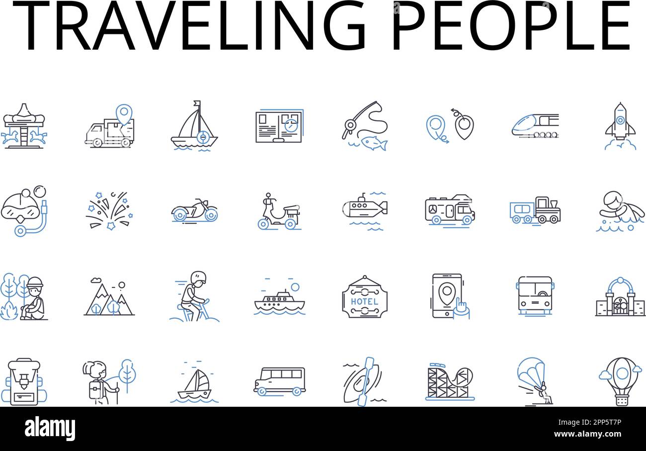 Traveling people line icons collection. Roaming nomads, Wanderlust ...