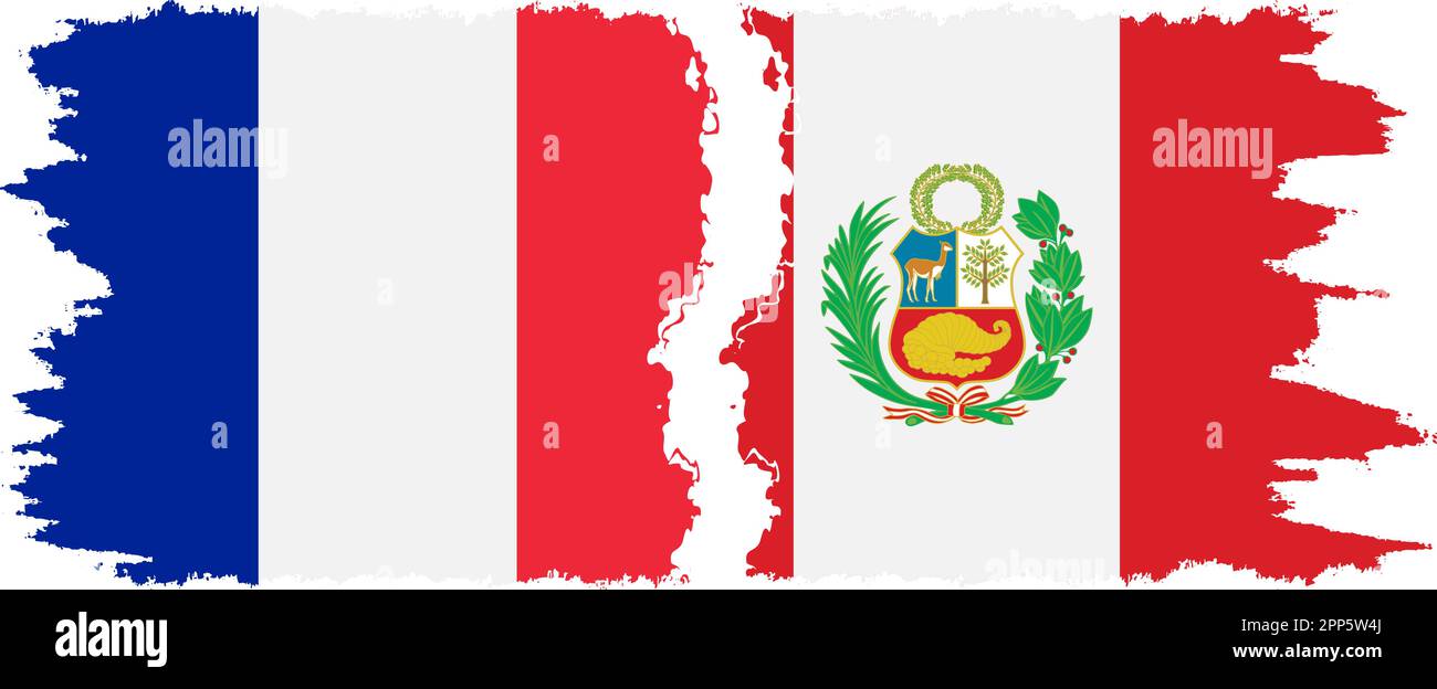 Peru and France grunge flags connection, vector Stock Vector Image