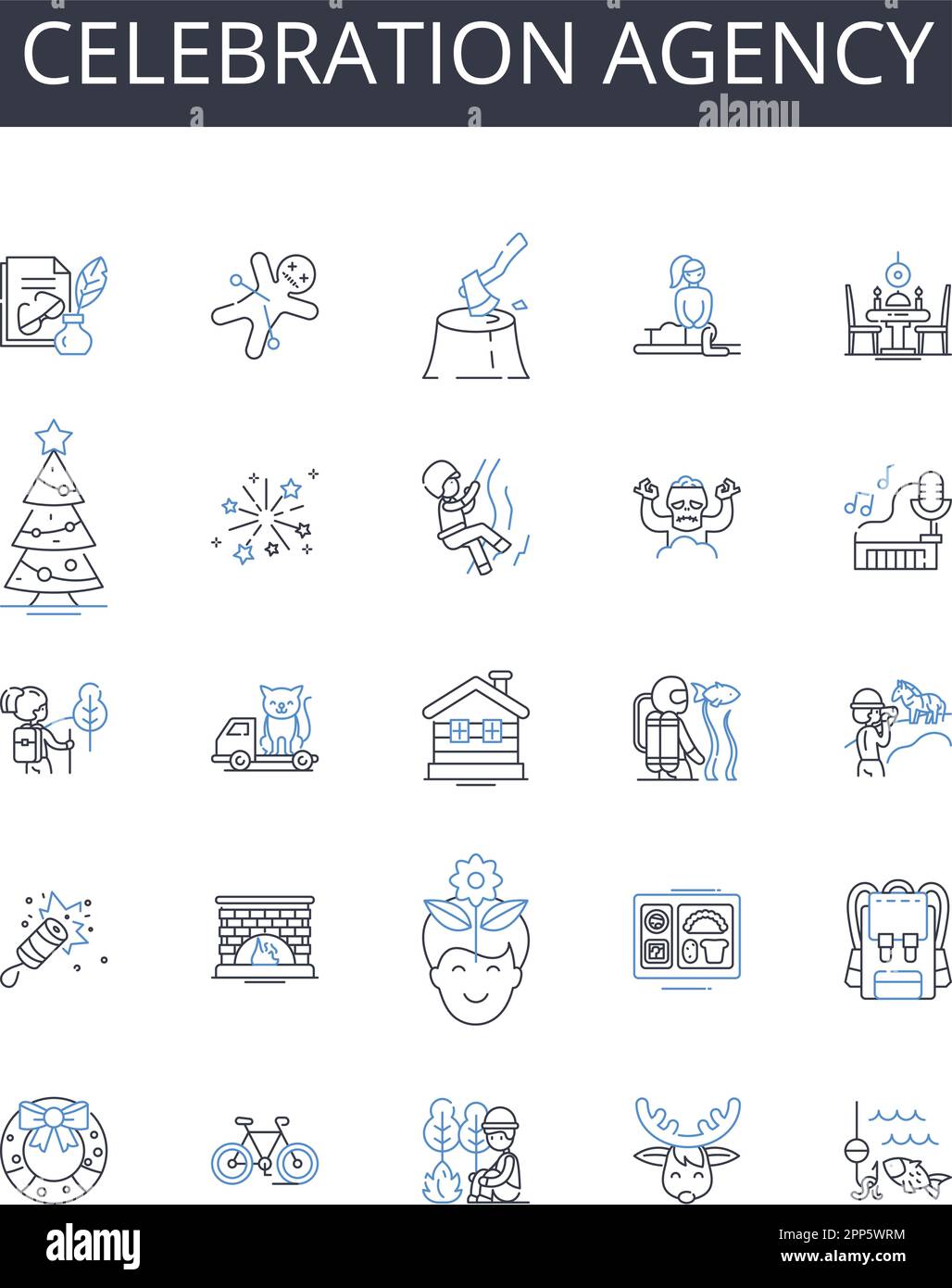 Celebration agency line icons collection. Happiness bureau, Joy ...
