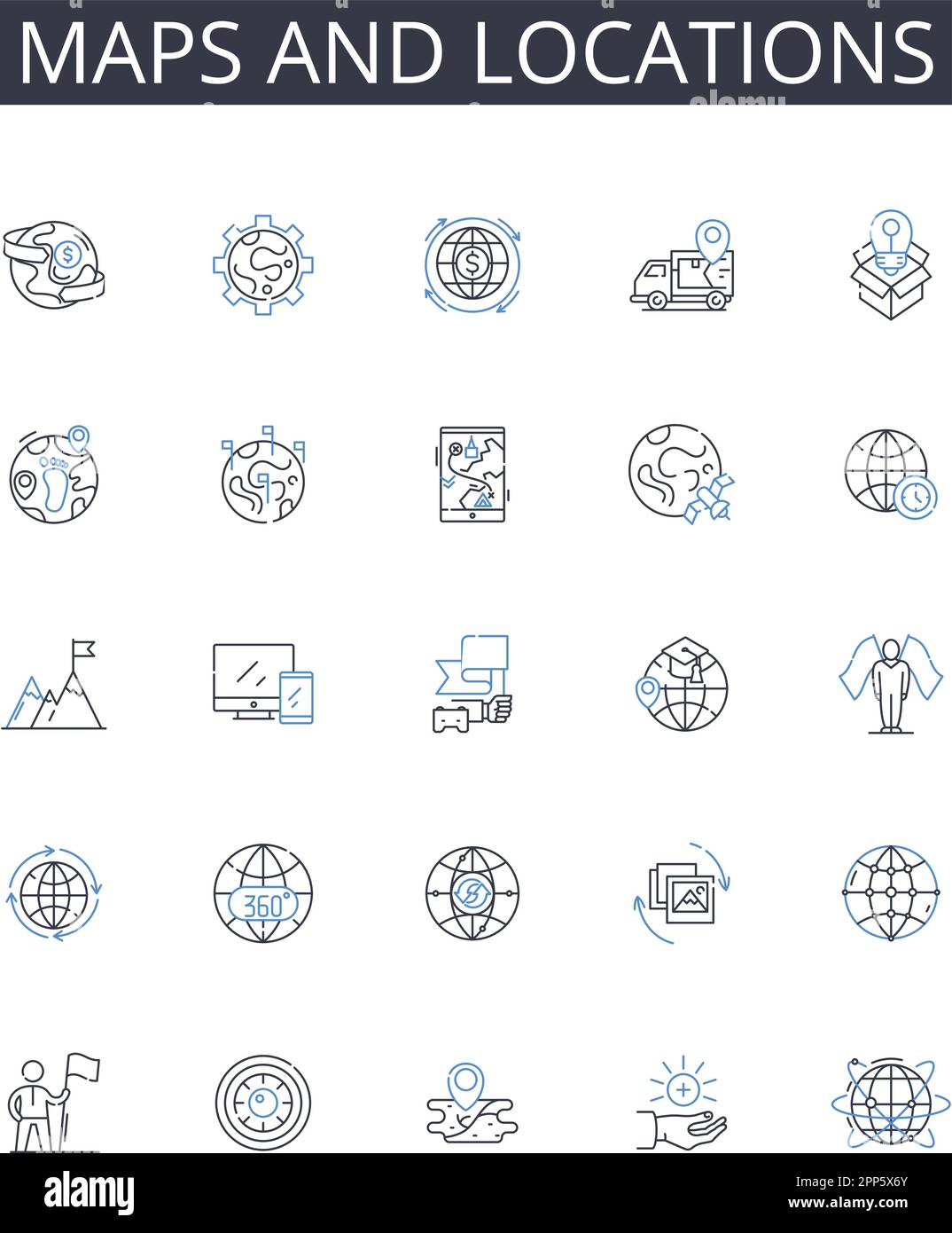 Maps and locations line icons collection. Wine, Rack, Storage, Basement