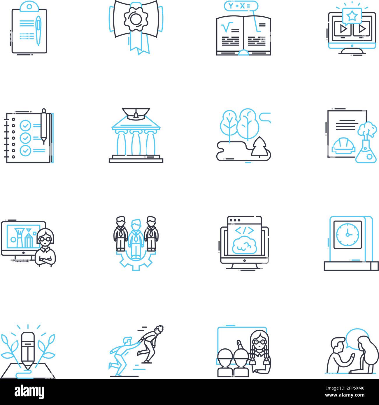 Teaching elements linear icons set. Curriculum, Pedagogy, Classroom