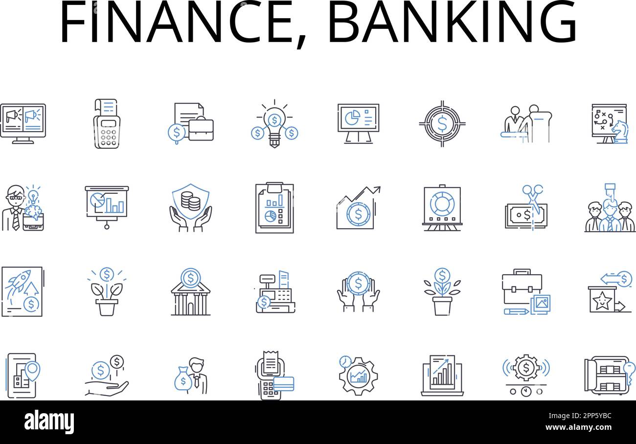 Finance, banking line icons collection. Accounting, Investment, My management, Economics, Funding, Capital, Assets vector and linear illustration Stock Vector