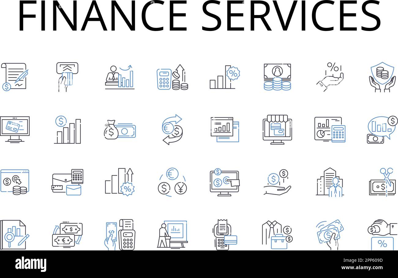 Finance services line icons collection. Banking, Investment, Accounting, Wealth management, Asset management, Financial planning, Insurance vector and Stock Vector