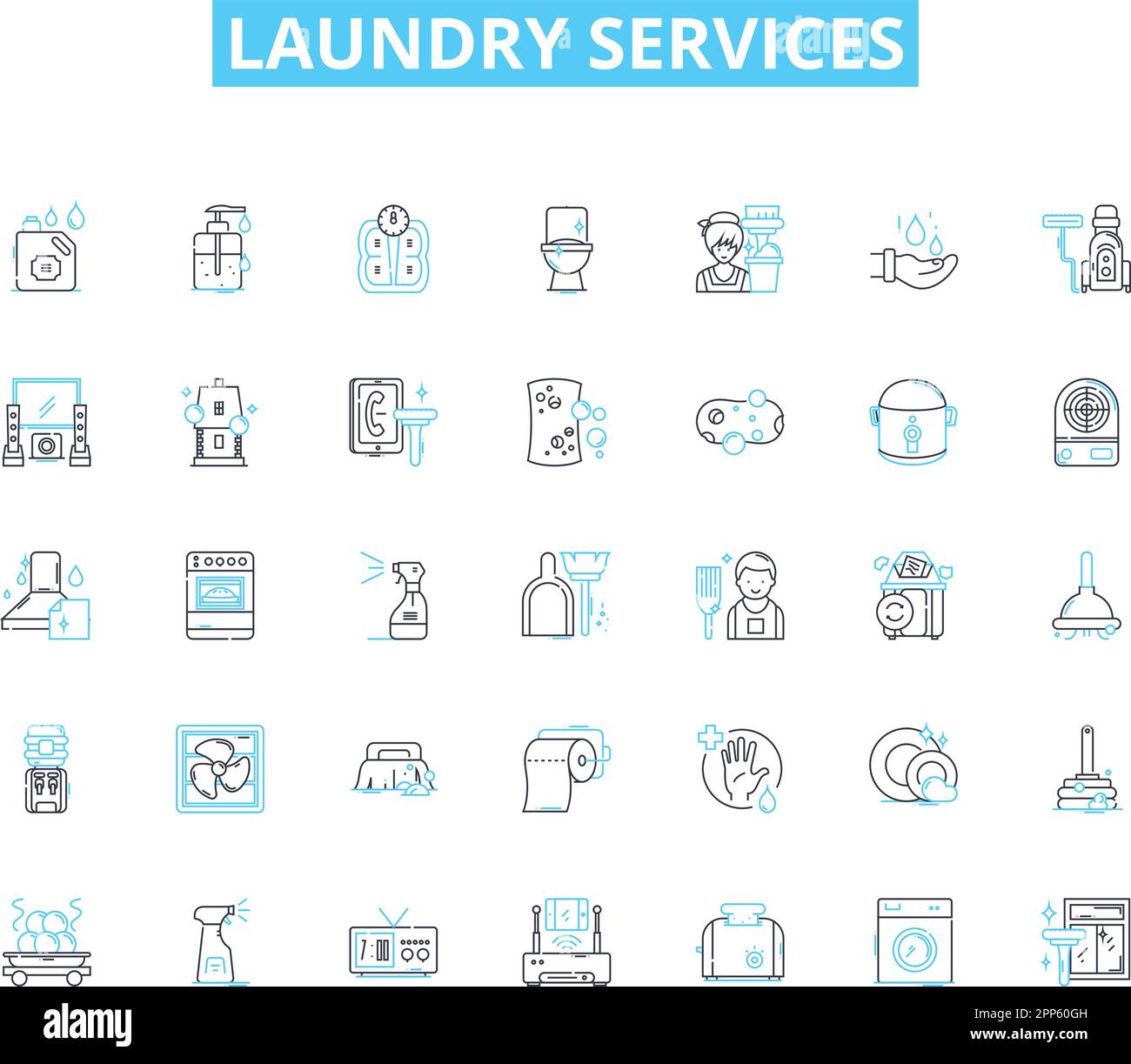 Laundry services linear icons set. Washing, Drying, Ironing, Folding ...