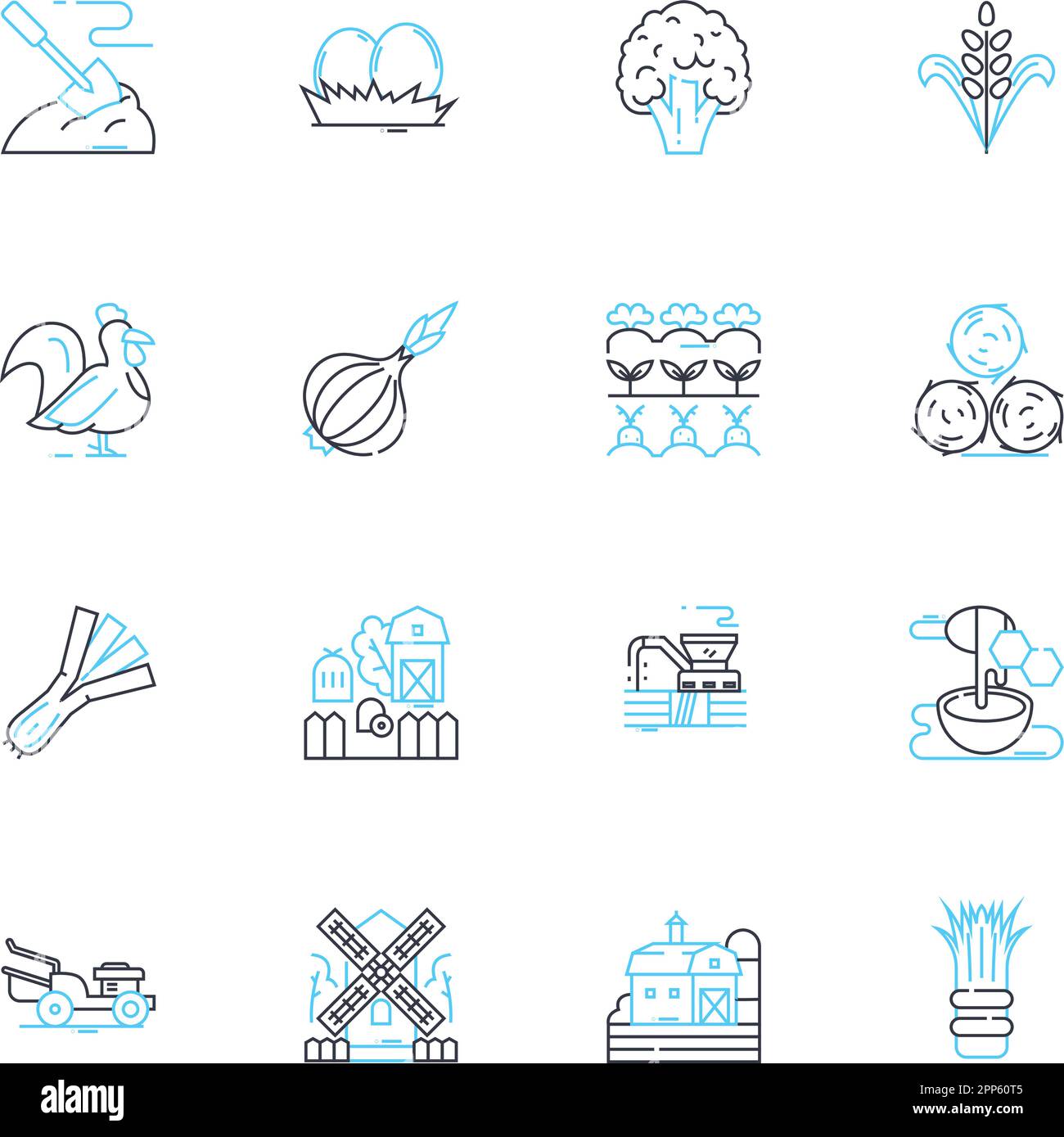 Ranch linear icons set. Horses, Trails, Cattle, Outdoors, Rodeo, Cowboy, Buckaroo line vector and concept signs. Stables,Pasture,Western outline Stock Vector
