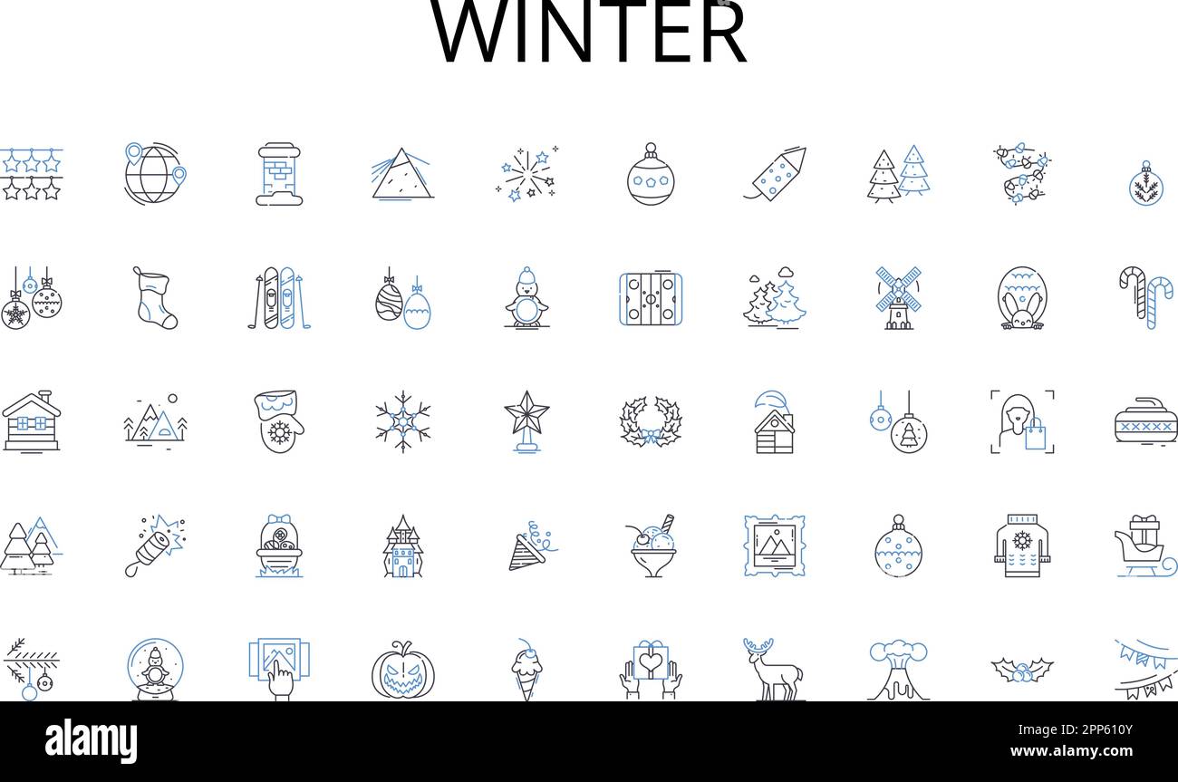 Winter line icons collection. Vegetables, Fruits, Grains, Dairy, Meat, Seafood, Nuts vector and linear illustration. Spices,Herbs,Sweets outline signs Stock Vector
