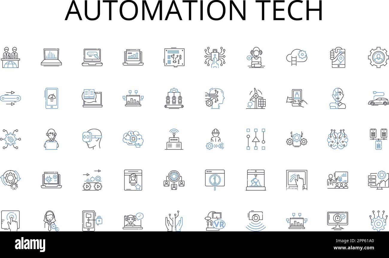 Automation tech line icons collection. Bankrupt, Credit, Reorganization, Insolvency, Offload, Obligation, Loan vector and linear illustration. Debtors Stock Vector