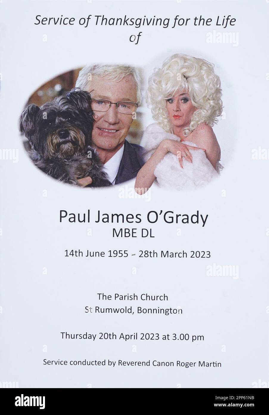 The order of service for the funeral of Paul O'Grady at St Rumwold's