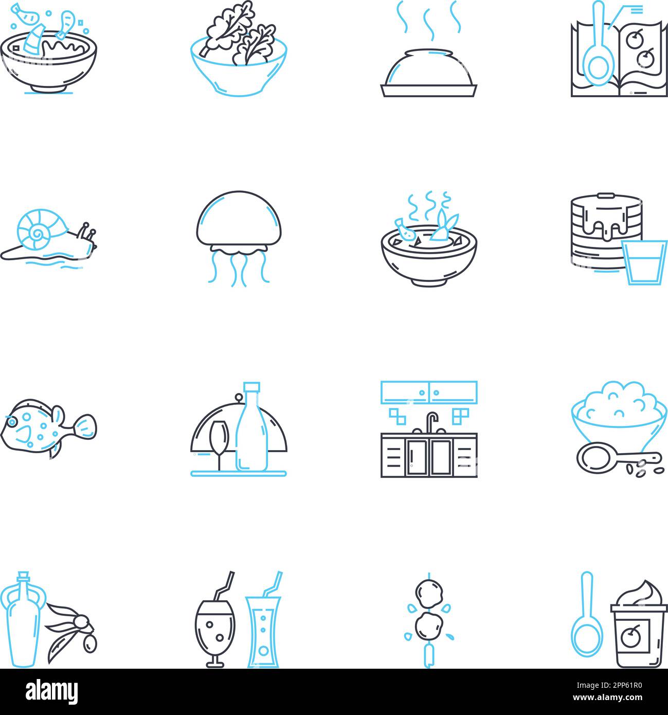 Waterfront restaurant linear icons set. Ocean, Harbor, Dockside, Marina, Seaside, Bayside, Waterside line vector and concept signs. Pier,Yacht Stock Vector