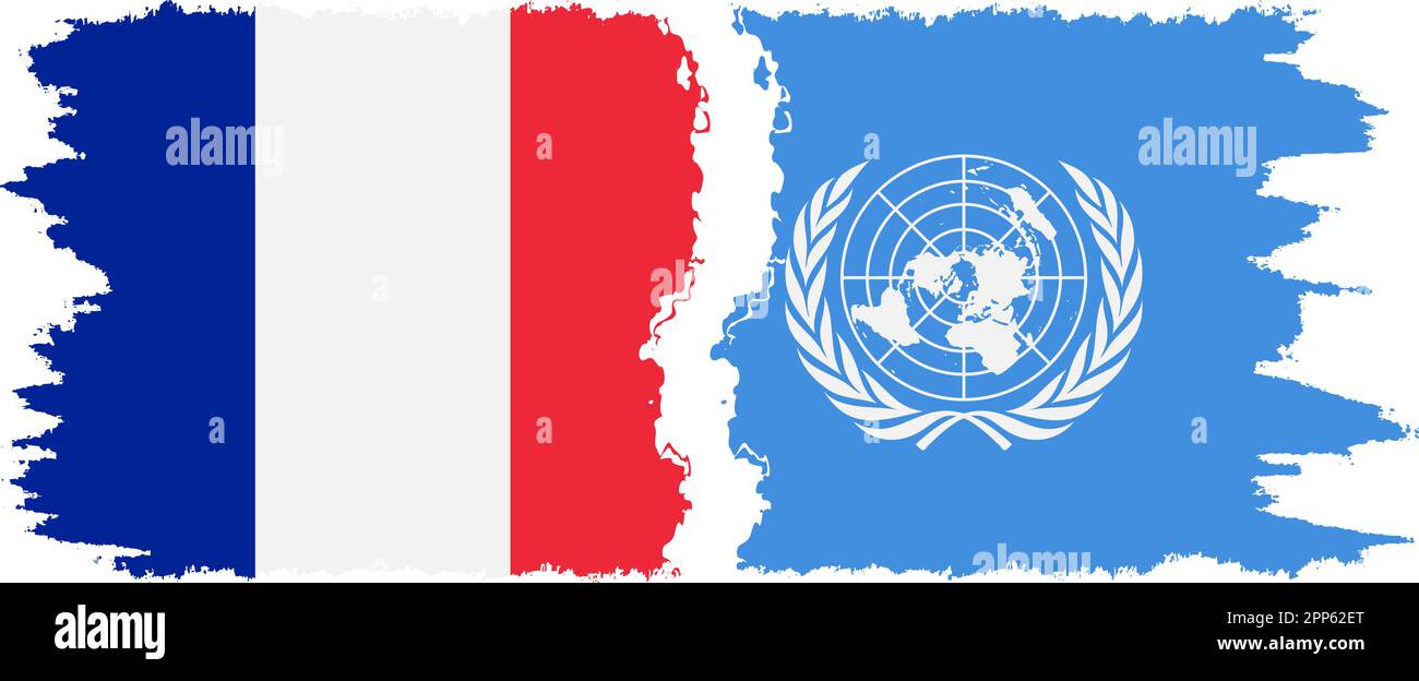 UN and France grunge flags connection, vector Stock Vector