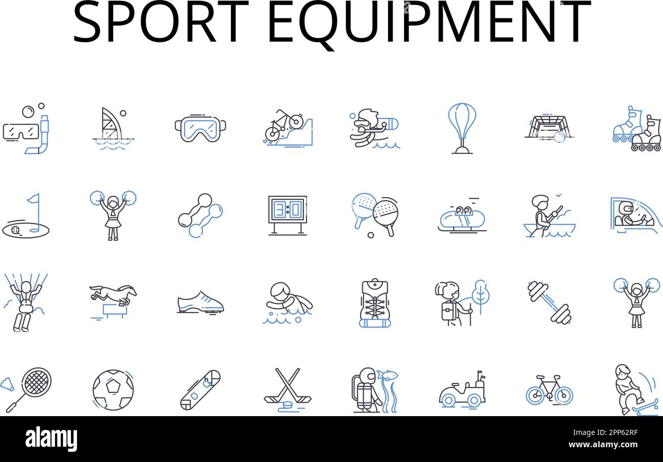 Sport equipment line icons collection. Gear, Apparatus, Accessories, Supplies, Tools, Paraphernalia, Equipment vector and linear illustration Stock Vector
