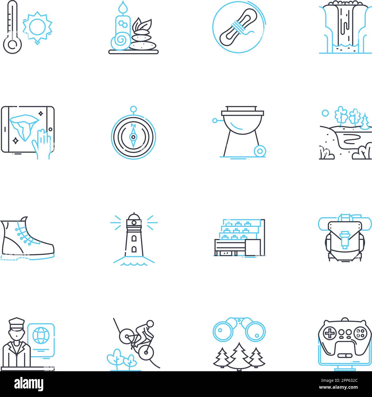 Tour weekend linear icons set. Explore, Adventure, Getaway, Excursion, Travel, Leisure, Experience line vector and concept signs. Trip,Journey Stock Vector