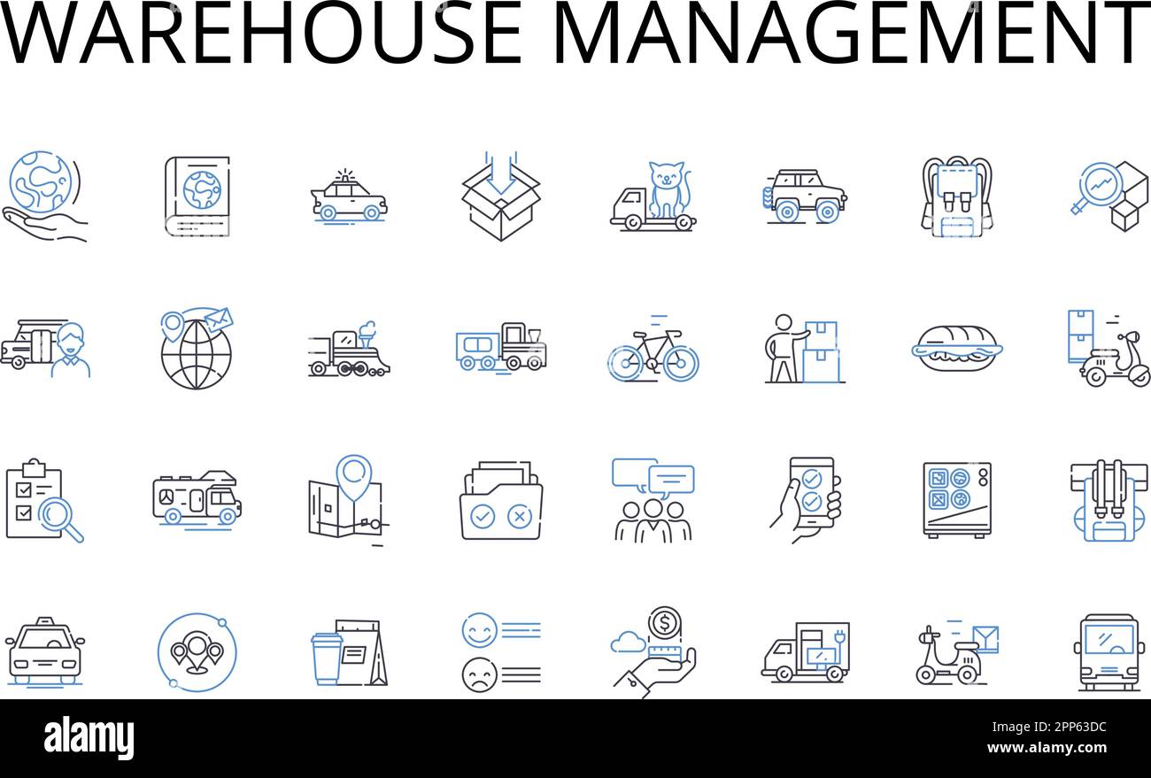 Warehouse management line icons collection. Inventory control, Distribution management, Logistics management, Stock management, Supply chain Stock Vector