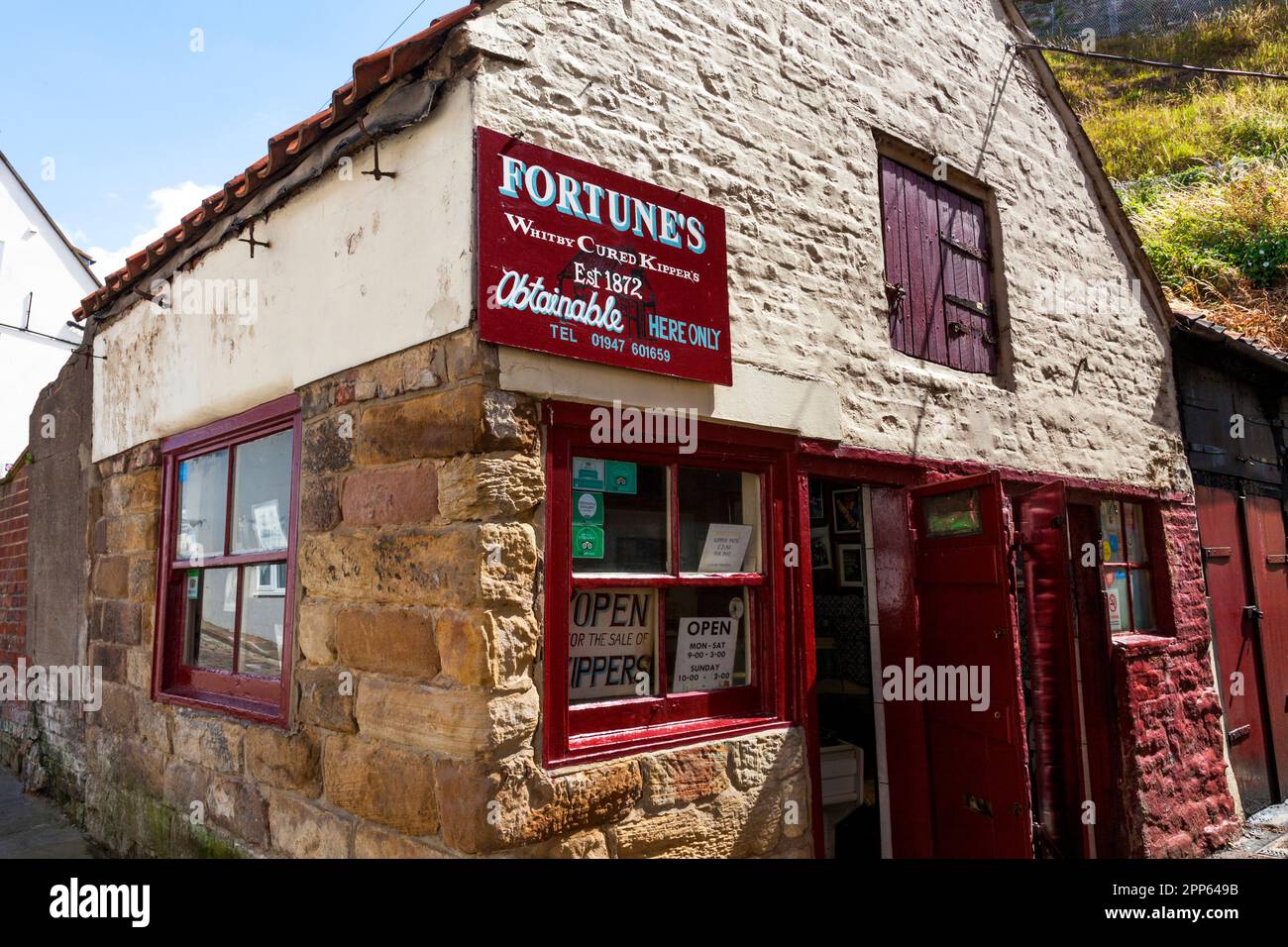 Fortunes Kippers Established 1872 on Henrietta Street, Whitby, North Yorkshire, England, U.K. Stock Photo