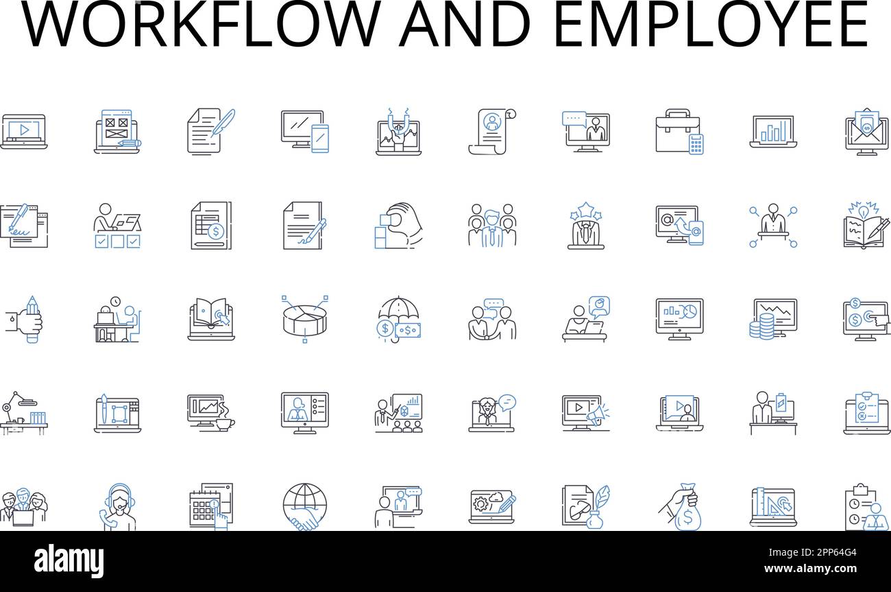 Workflow and employee line icons collection. Insights, Trends, Patterns, Findings, Conclusions, Results, Assessments vector and linear illustration Stock Vector