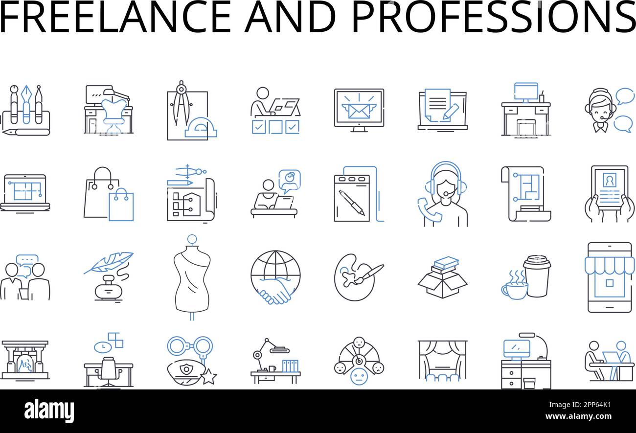 Freelance and professions line icons collection. Career and vocation, Occupation and calling, Work and employment, Job and labor, Business and Stock Vector