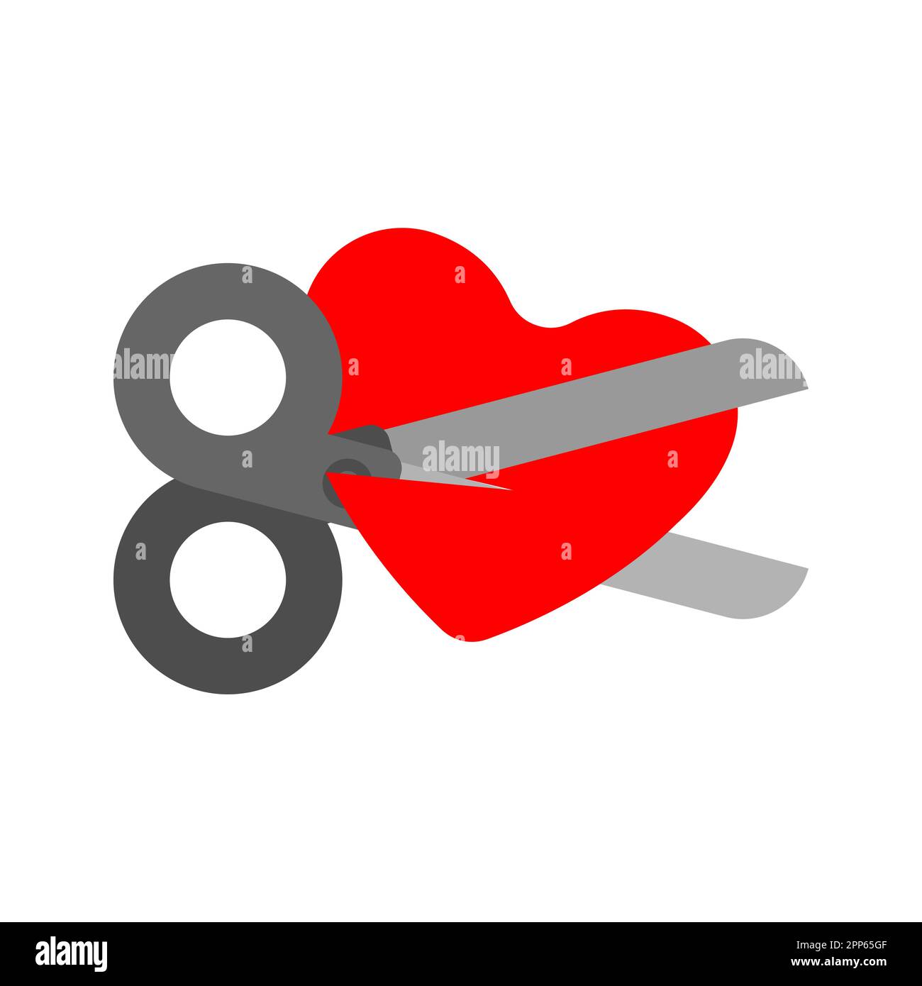 Scissors cut love. Love destruction concept. Ended love Stock Vector
