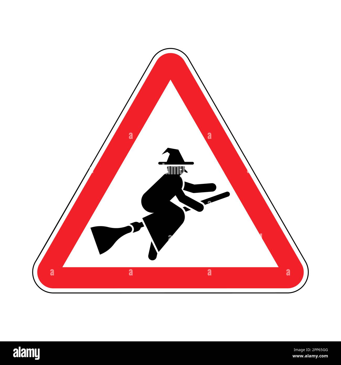 Attention Witch sign. Caution hag symbol. Red road sign Stock Vector