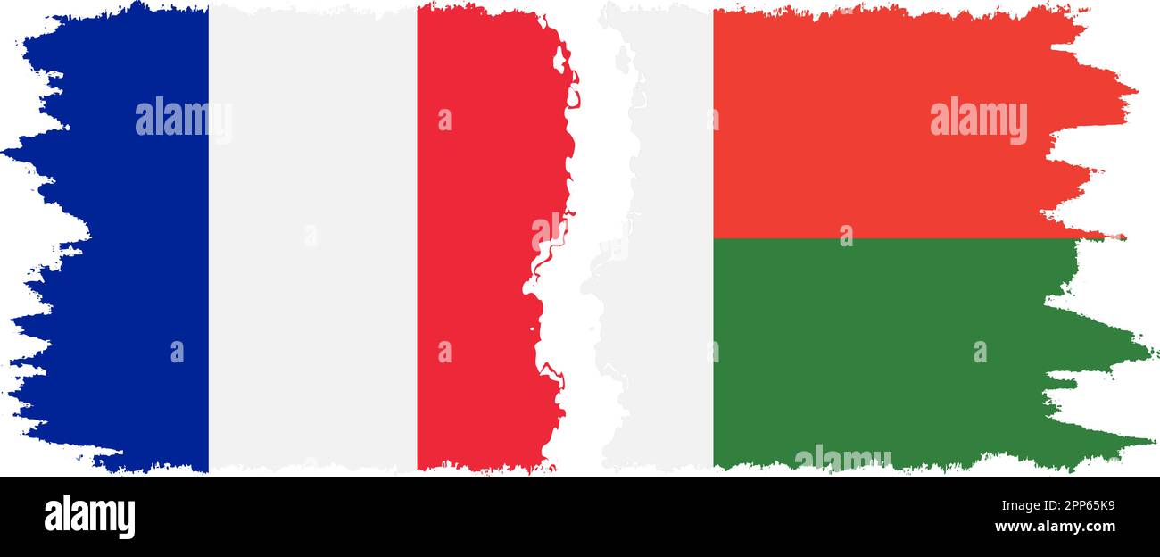 Madagascar and France grunge flags connection, vector Stock Vector