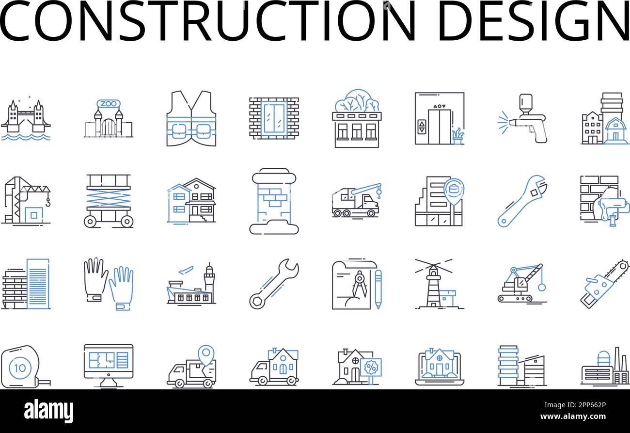 Construction design line icons collection. Building planning ...