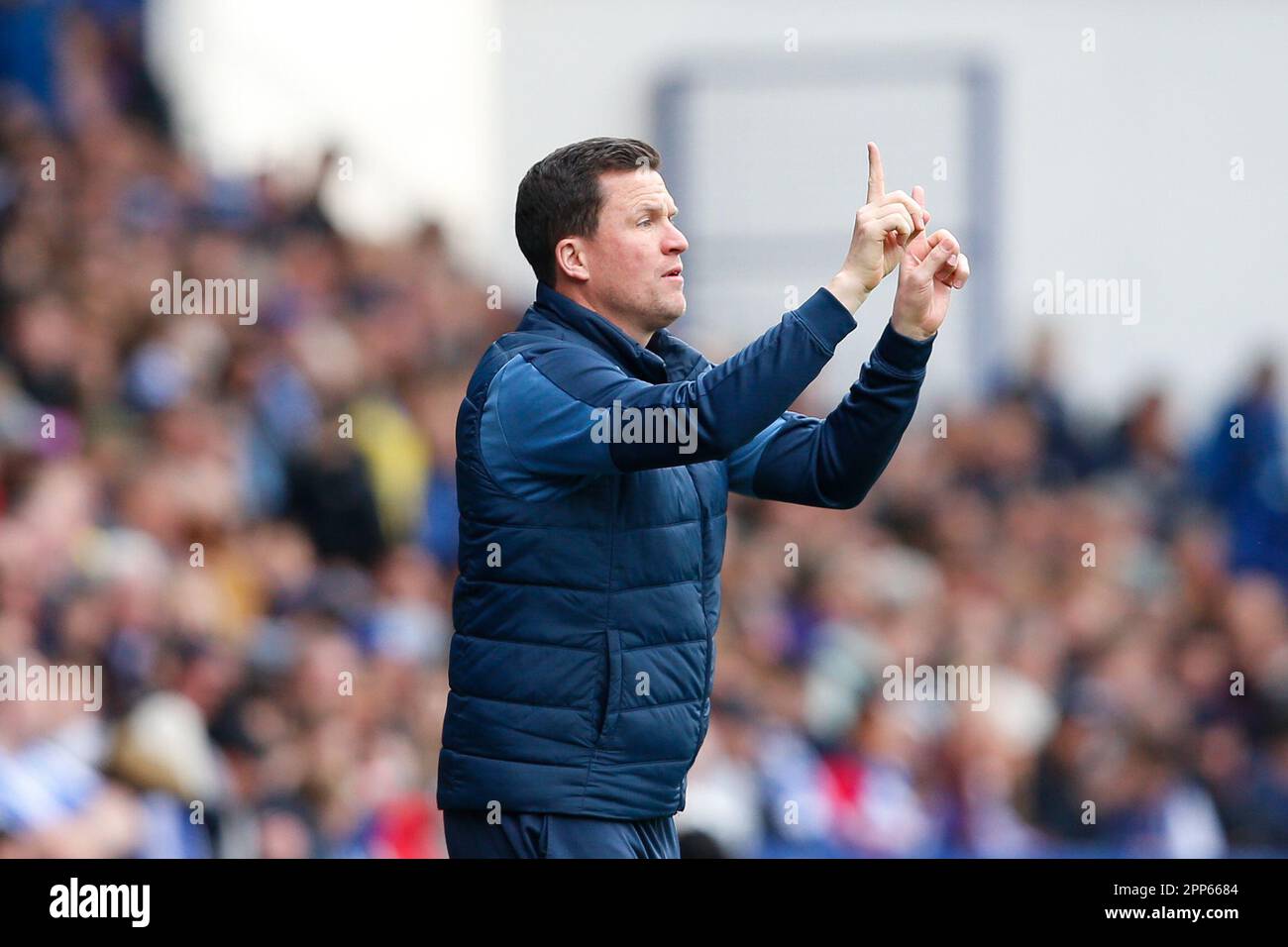 Gary Caldwell manager / head coach of Exeter City reacts to the linesman  during the Sky Bet League 1 match Sheffield Wednesday vs Exeter City at  Hillsborough, Sheffield, United Kingdom, 22nd April