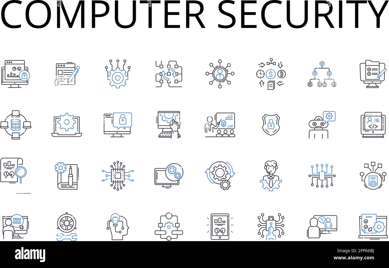 Computer security line icons collection. Data protection, Nerk safety, Access control, Information privacy, Cyber defense, Digital security, Online Stock Vector