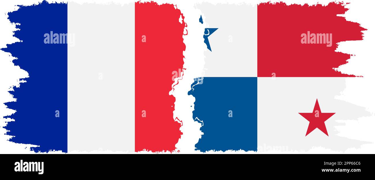 Panama and France grunge flags connection, vector Stock Vector