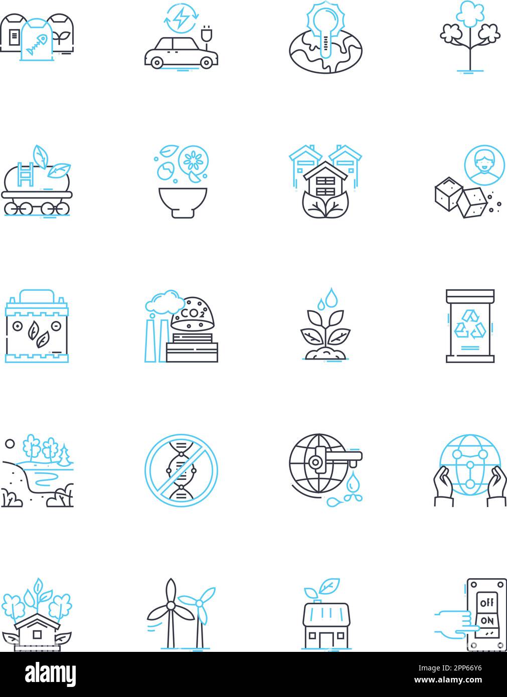 Eco-friendly energy linear icons set. Solar, Wind, Biomass, Hydro ...