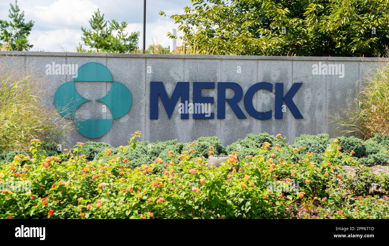 Merck sign outside its facility in Kenilworth, New Jersey, USA Stock