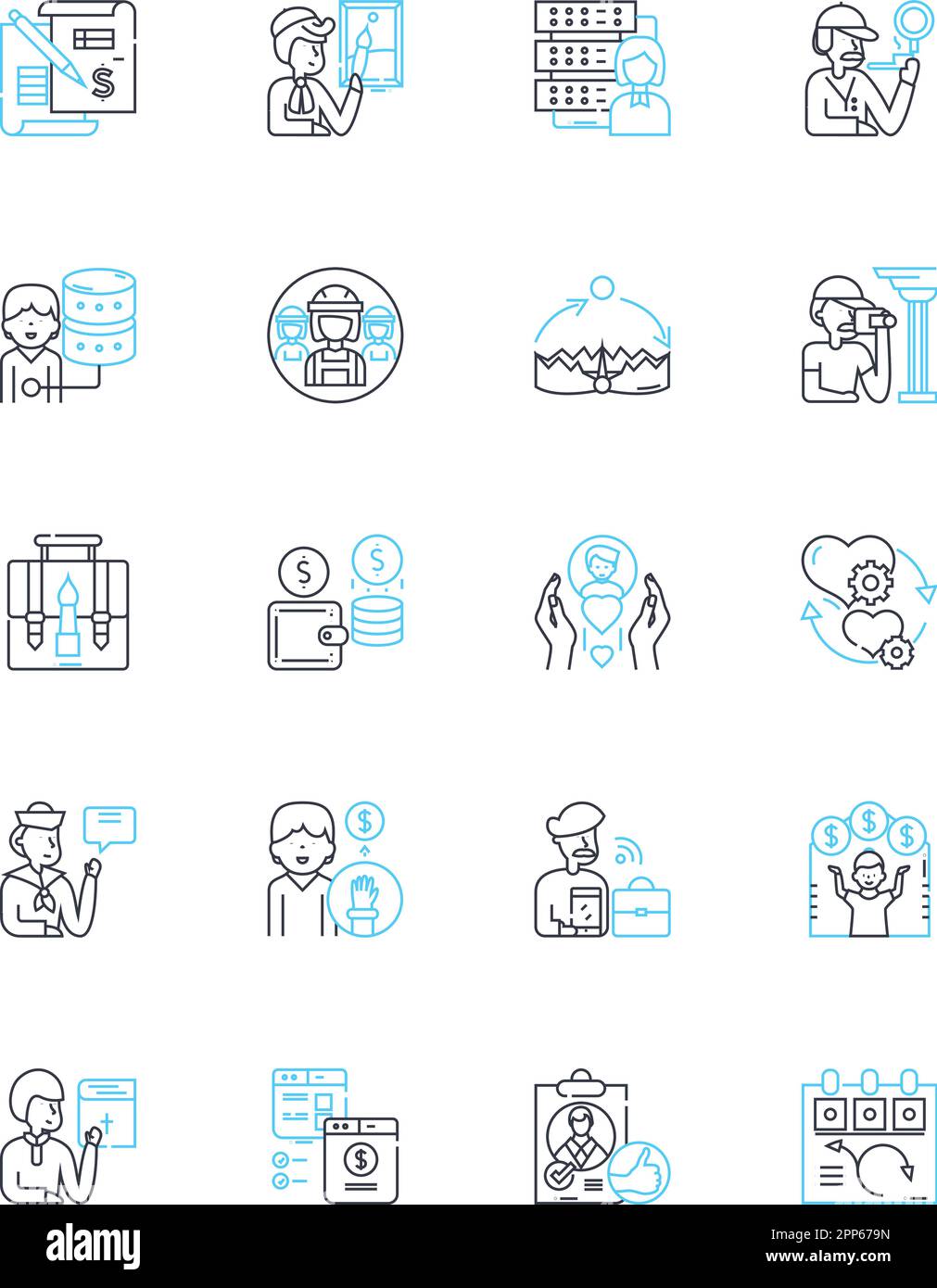 Work progression linear icons set. Advancement, Growth, Development ...