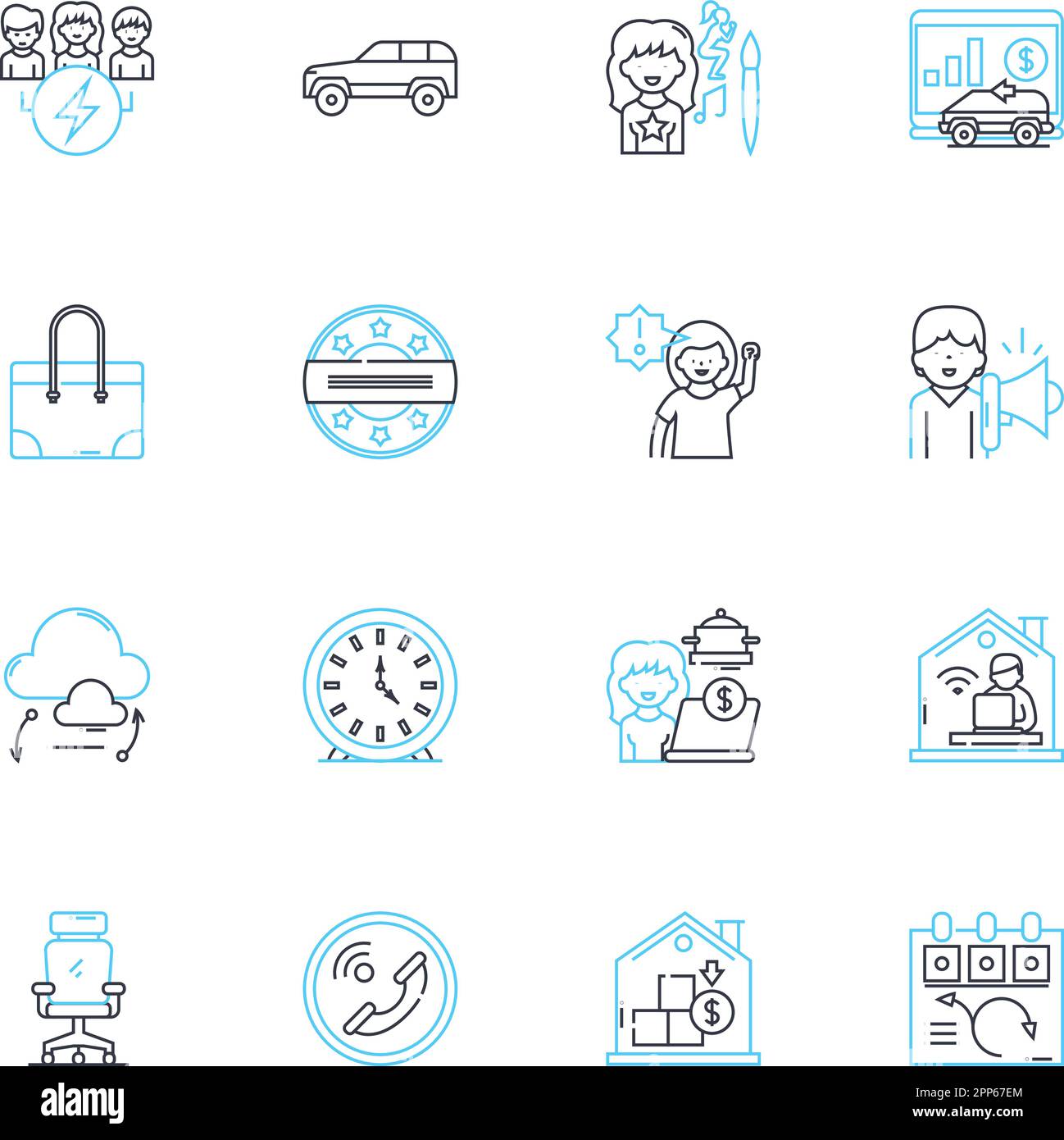 Decentralized location linear icons set. Autonomous, Dispersion, Non-centralized, Distributed, Dispersed, Decentralized, Scattered line vector and Stock Vector