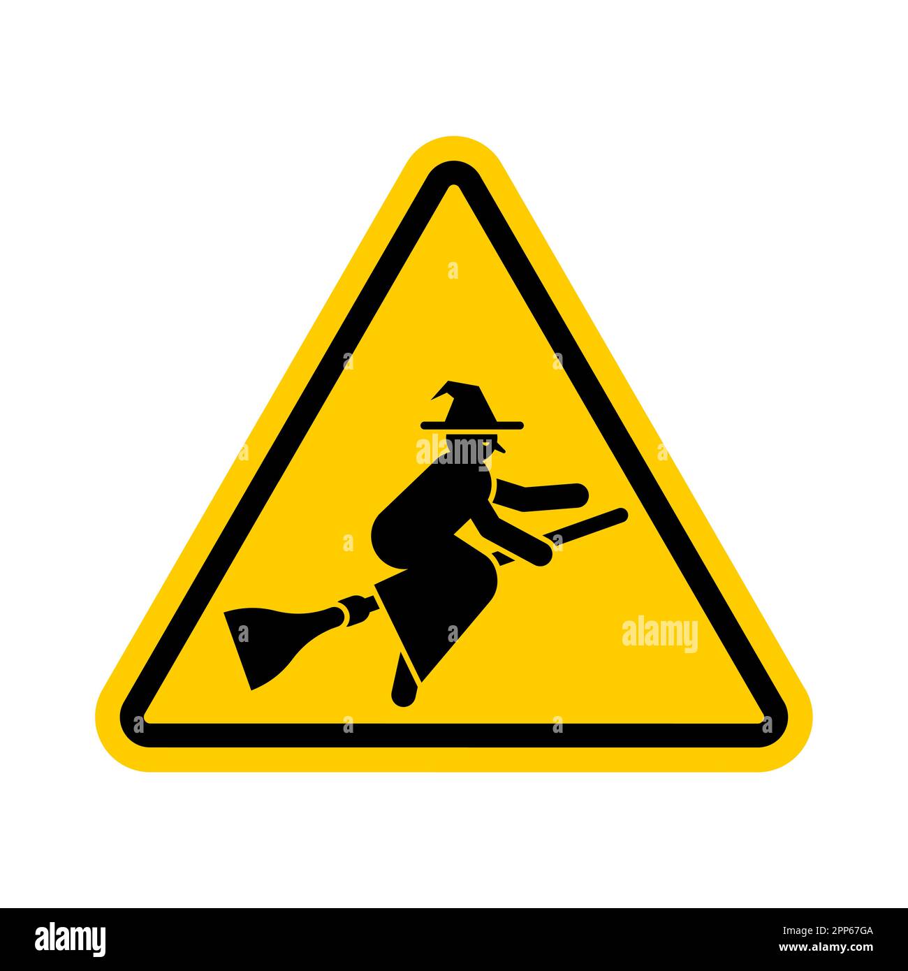 Attention Witch sign. Caution hag symbol. Yellow road sign Stock Vector