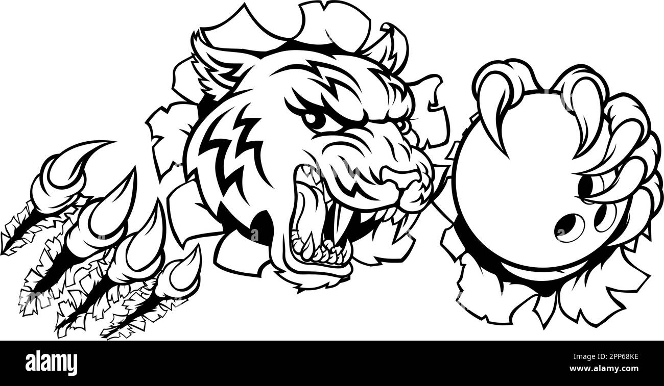 Cartoon fierce tiger animal character Black and White Stock Photos