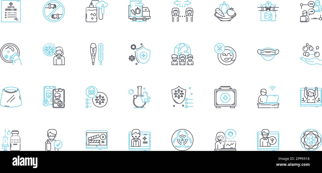 Microbes linear icons set. Bacteria, Viruses, Fungi, Pathogens, Microorganisms, Protists, Archaea line vector and concept signs. Plankton,Protozoa Stock Vector