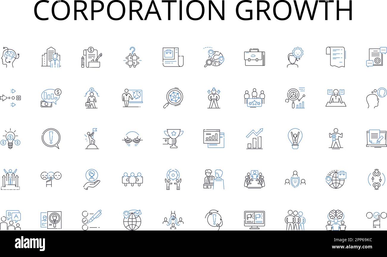 Corporation growth line icons collection. Helmet, Light, Signage, High-visibility, Barriers, Training, Regulations vector and linear illustration Stock Vector