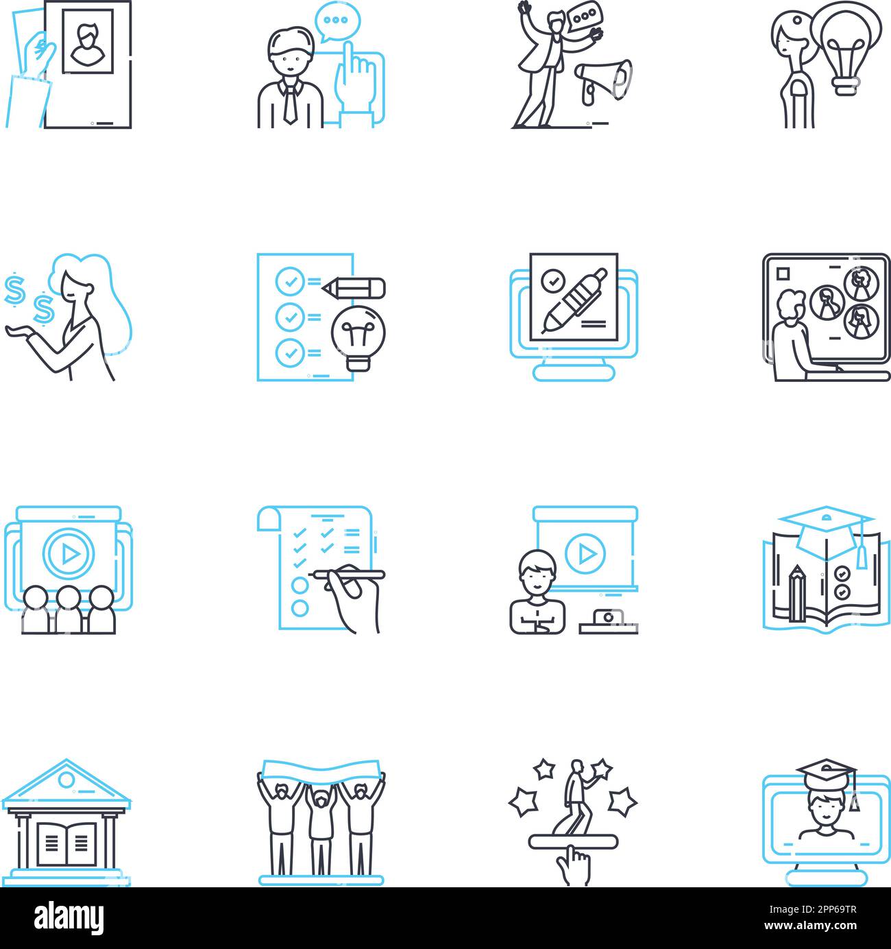 Remote workshops linear icons set. Virtual, Collaboration, Distance ...