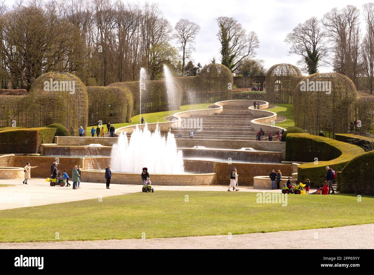 The Cascade of fountains, a fountain complex, The Alnwick Garden, Alnwick, Northumberland UK Stock Photo