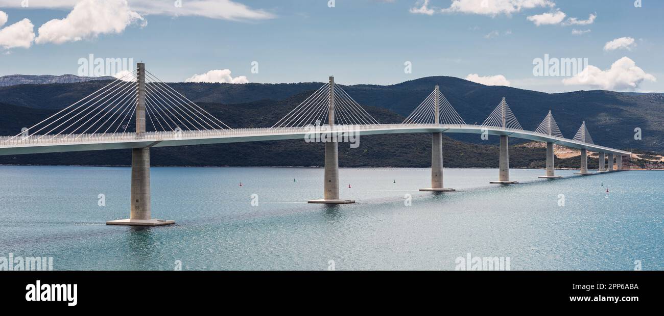 The Pelješac Bridge, Croatia.  This bridge bypasses Bosnia and Herzegovina's short coastal strip at Neum. Stock Photo