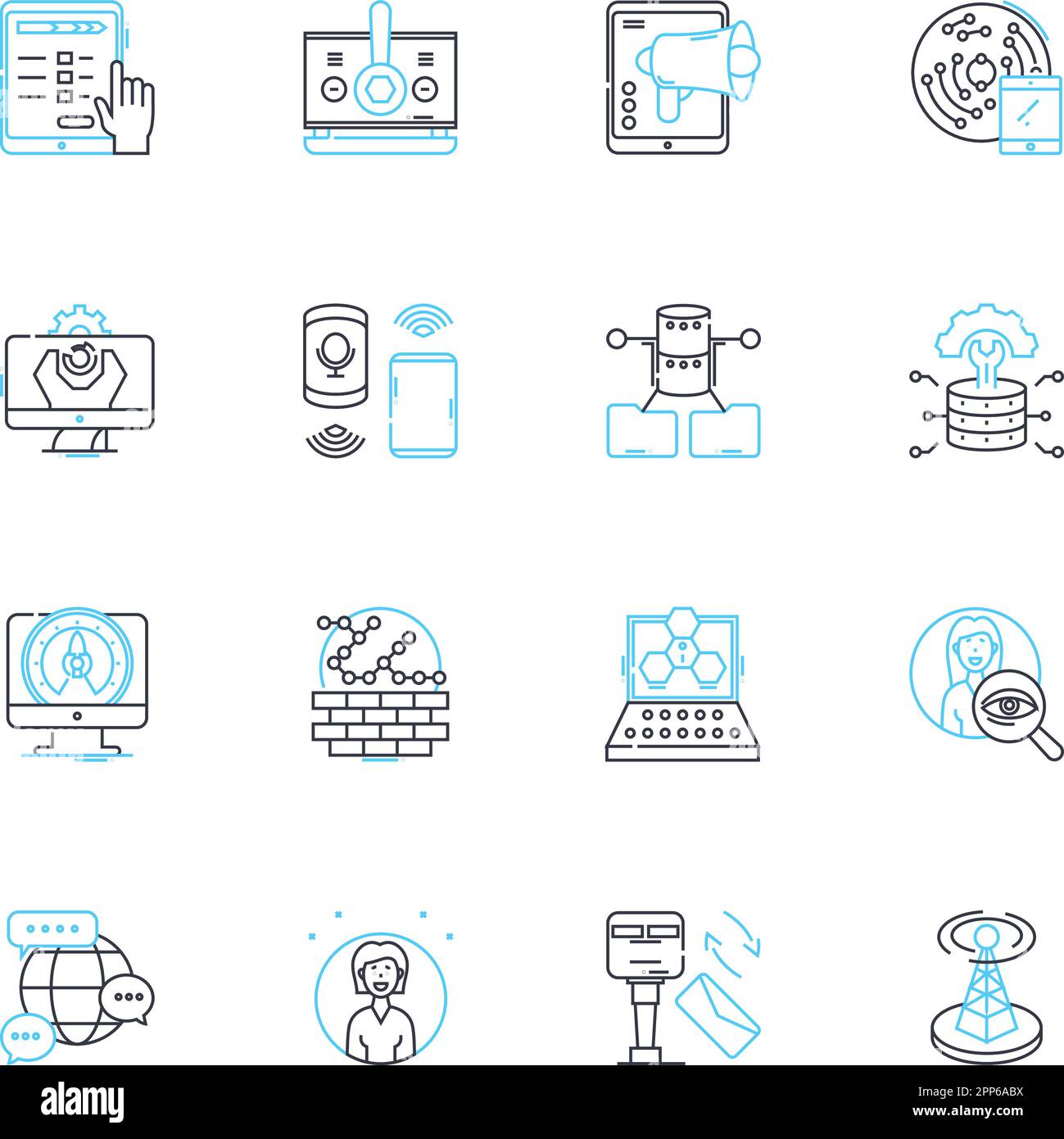 Online communication linear icons set. Instantaneous, Efficient, Streamlined, Accurate, Dynamic, Flexible, Secure line vector and concept signs Stock Vector